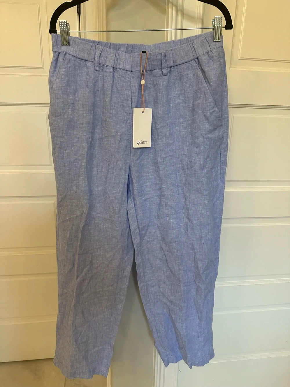 Quince 100% European Linen Pants M French Blue Pull On Elastic Waist Pockets NWT